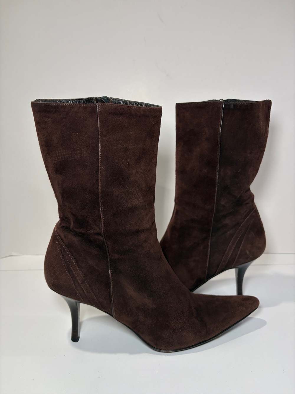 Cole Haan Made in Italy Brown Suede Pointed Toe Heeled Boots Size 6.5 B